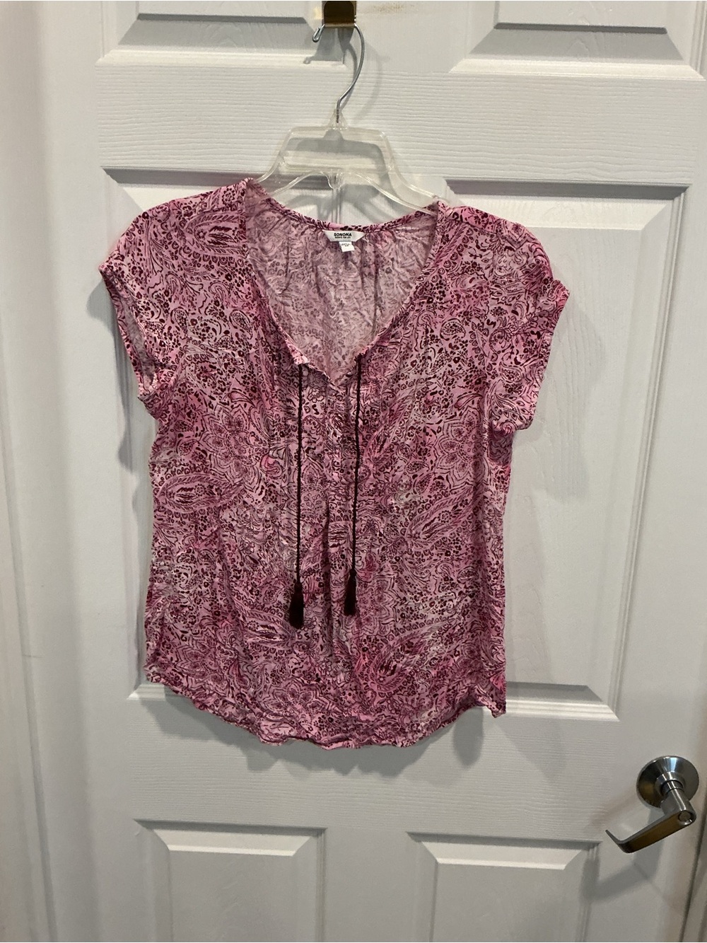 Sonoma Pink Paisley Tie-Front Cap Sleeve Blouse